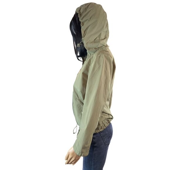 J.Crew Womens Hooded Windbreaker Cropped Jacket Size XXS Olive Green - Picture 4 of 9